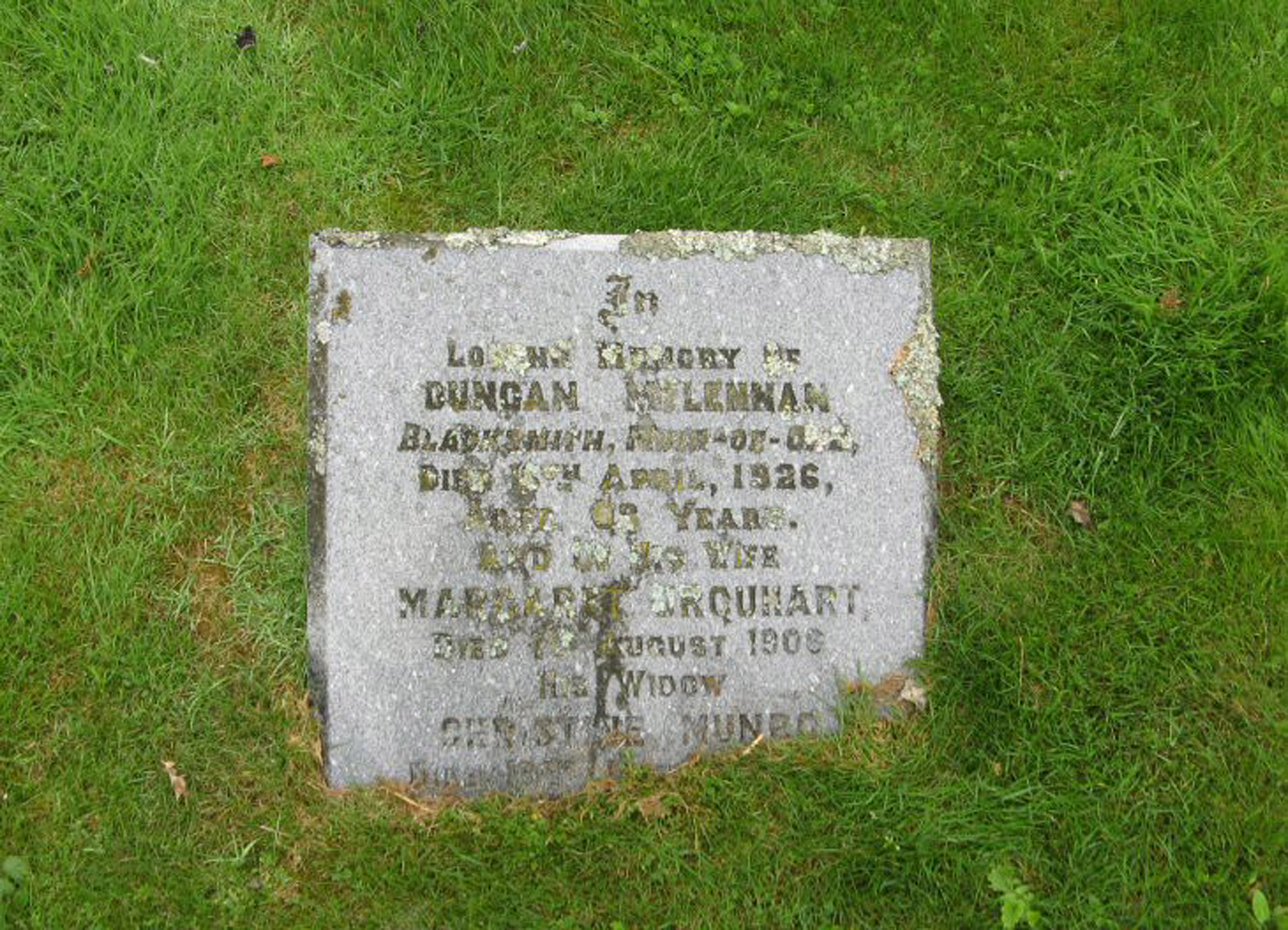 Photo of headstones/Duncan McLennan d 1926 MI Kilchrist, Urray